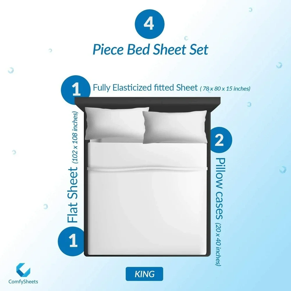 COMFY SHEETS 100% Egyptian Cotton 4-Piece Sheet Set 1000TC (White, King)